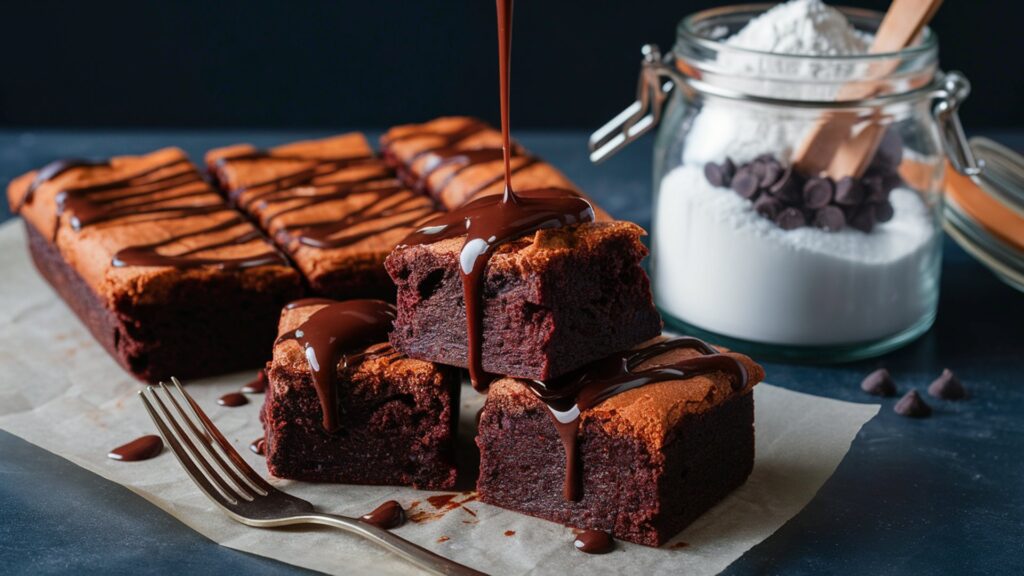 A batch of freshly baked soft and chewy brownies on a cooling rack