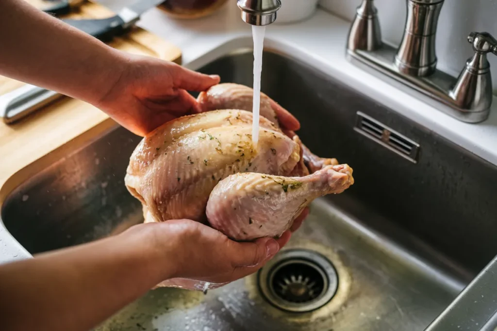 Raw chicken in brine to consider if rinsing is needed