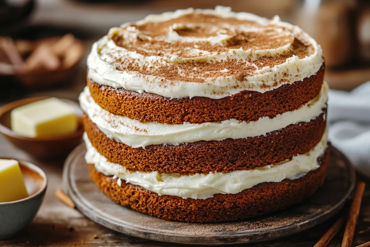 Moist carrot cake with cream cheese frosting, showing oil and butter debate.