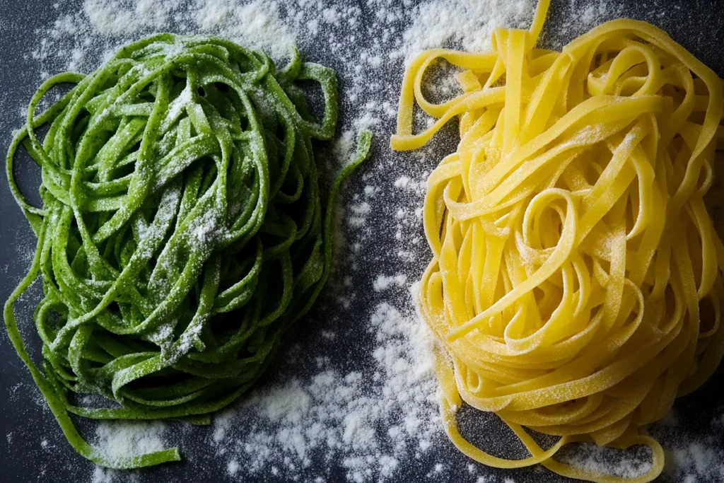 Plate of green spaghetti with creamy Poblano sauce, garnished with cilantro and cheese.

